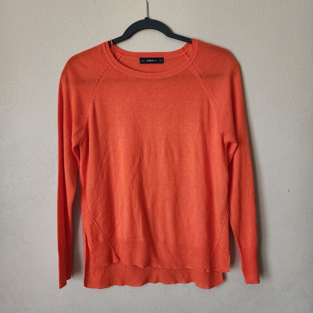 Zara Knit Womens Orange Lightweight Knit Tunic Sweater Size Small Preppy